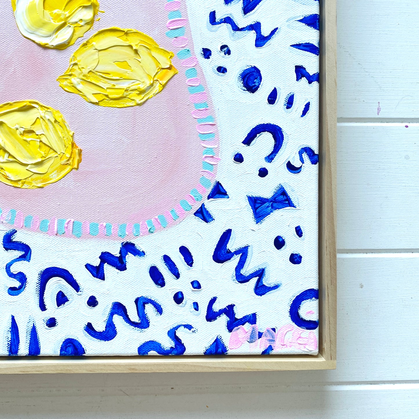 Lemons In Pink Bowl On Blue