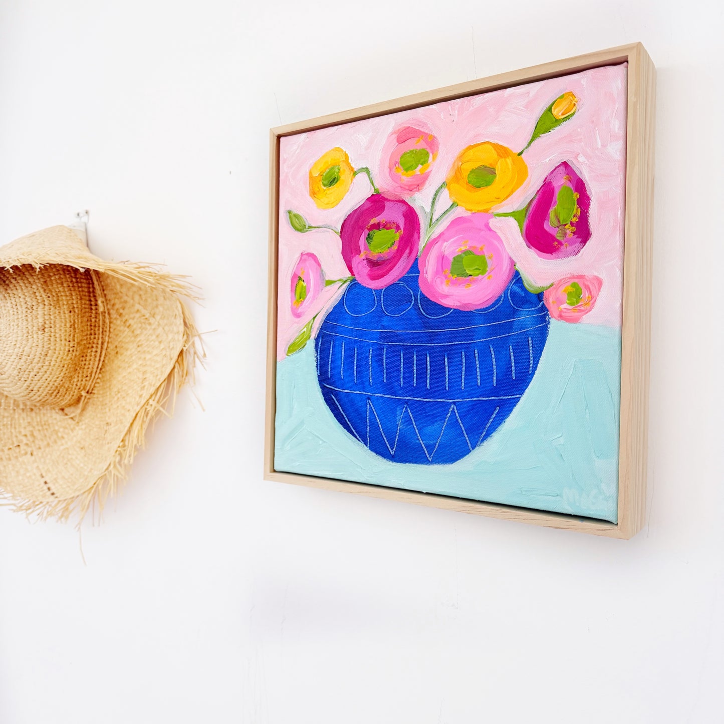 Poppies In Dark Blue Pot