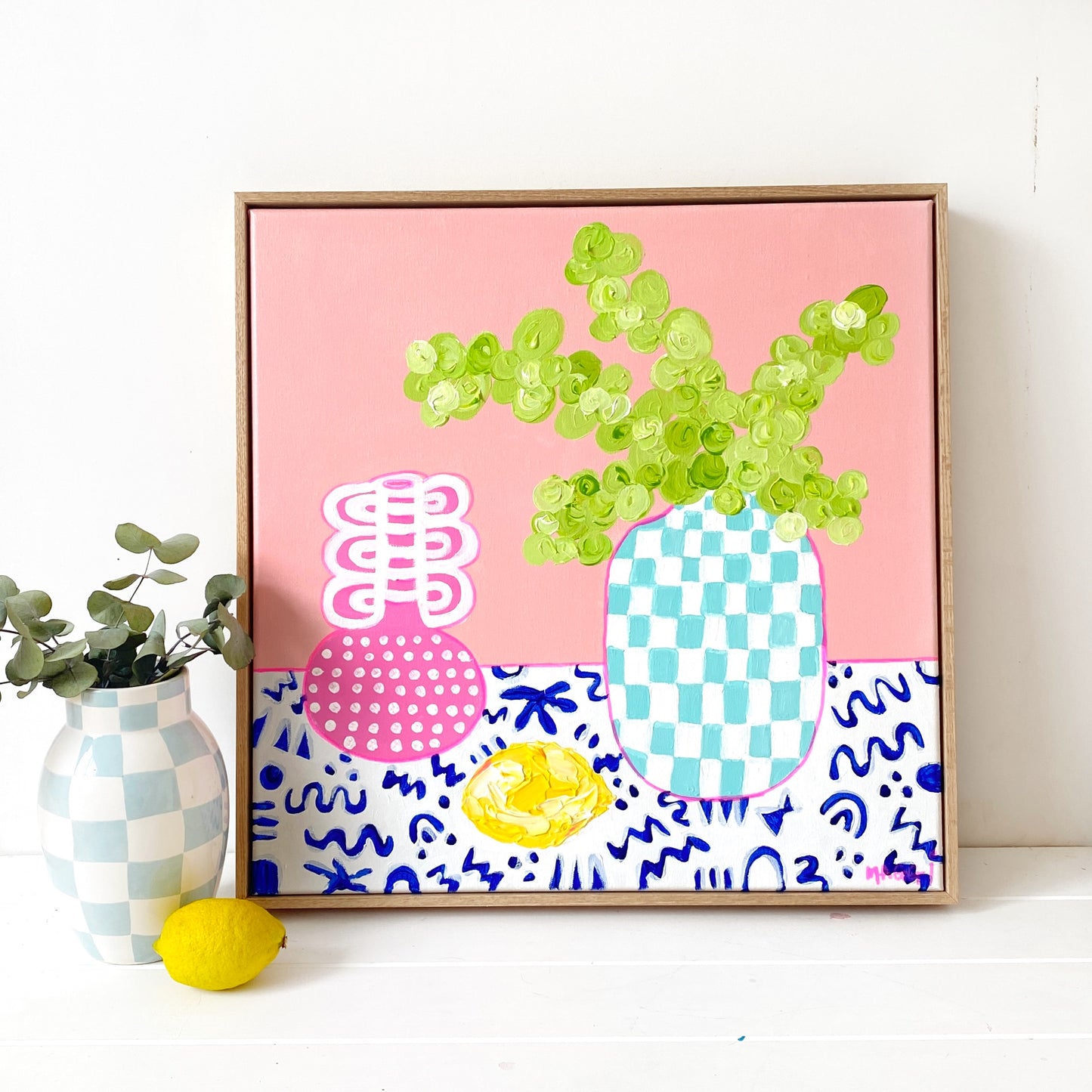 Chequered Vase With Eucalyptus