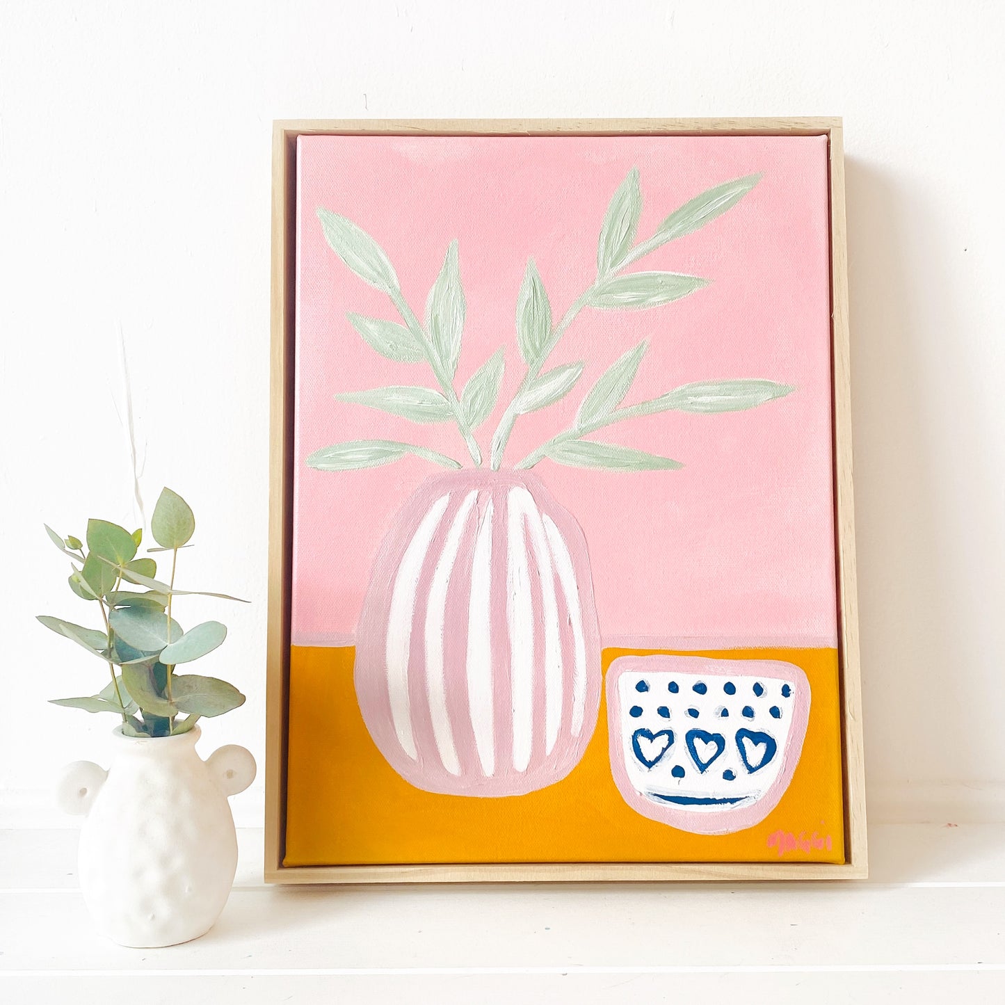 Pink Stripes With Wonky Blue Bowl
