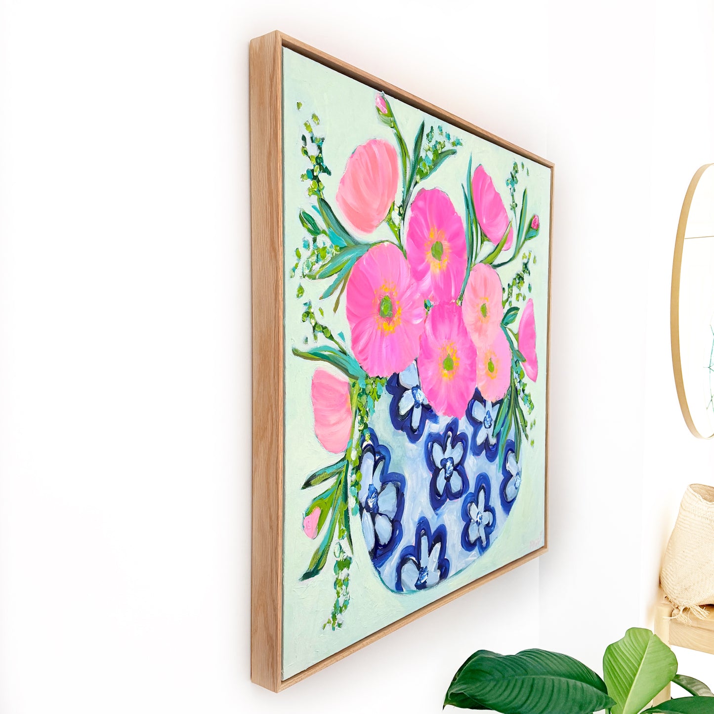 Poppies In Blue Floral Pot