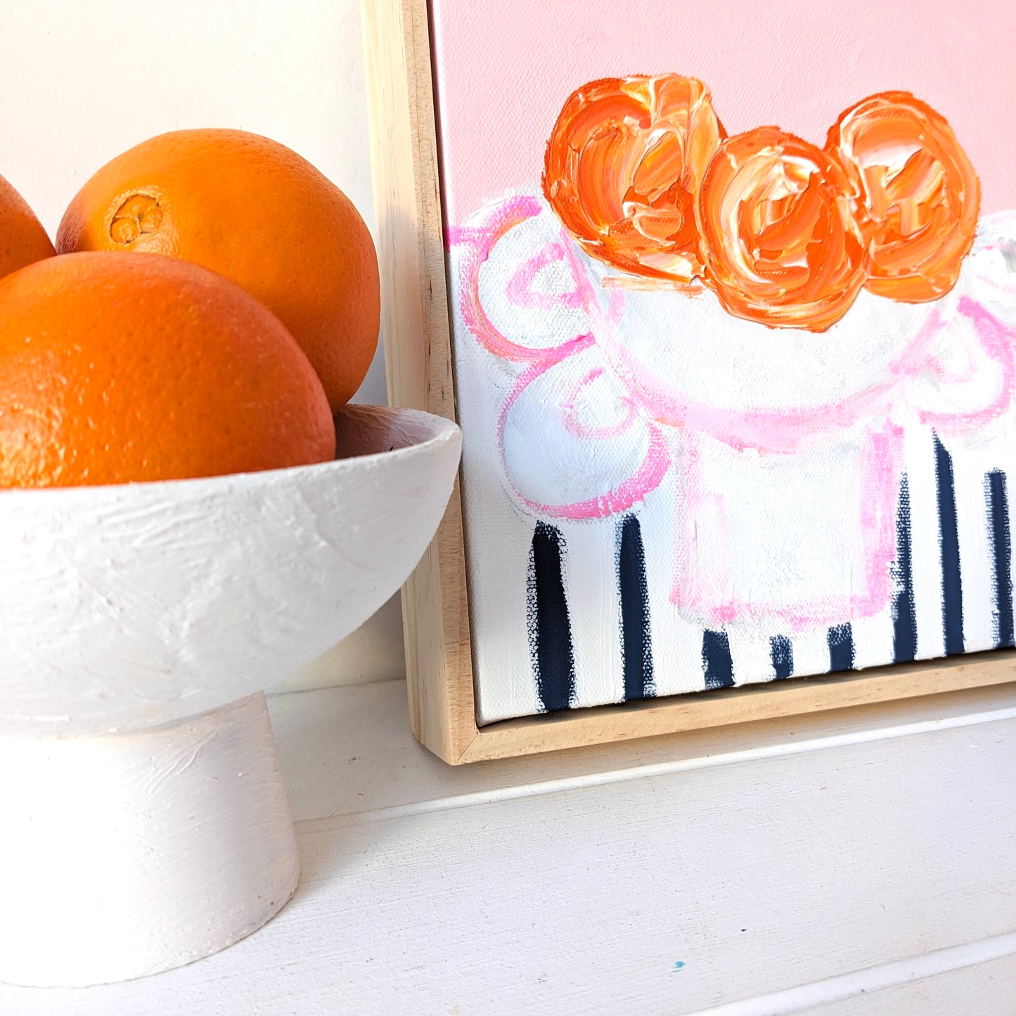Wonky Pink Bowl With Oranges