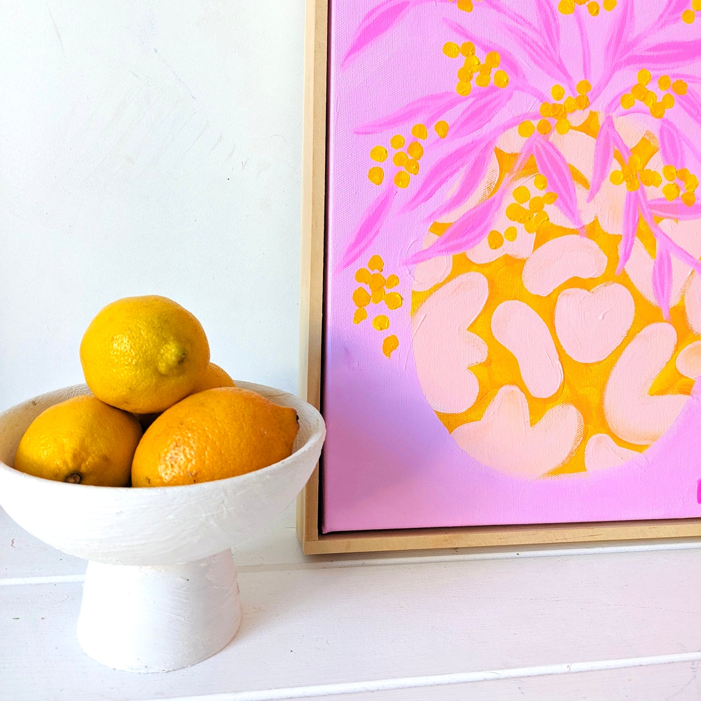 Little Pot With Wattle On Pink