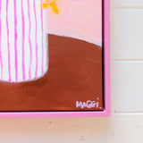 Pink Striped Vase With Yellow Flowers