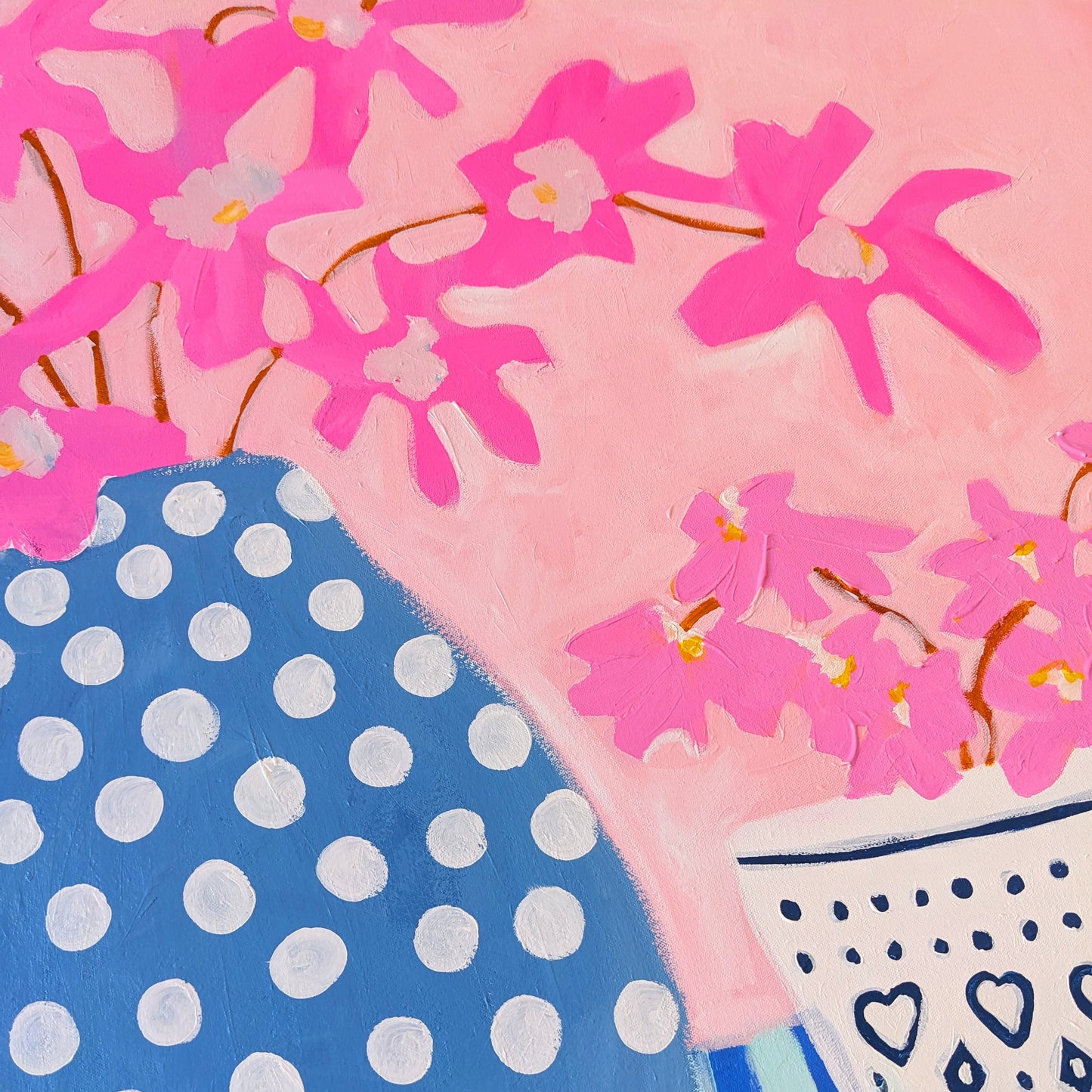 Spotty Pot With Pink Flowers