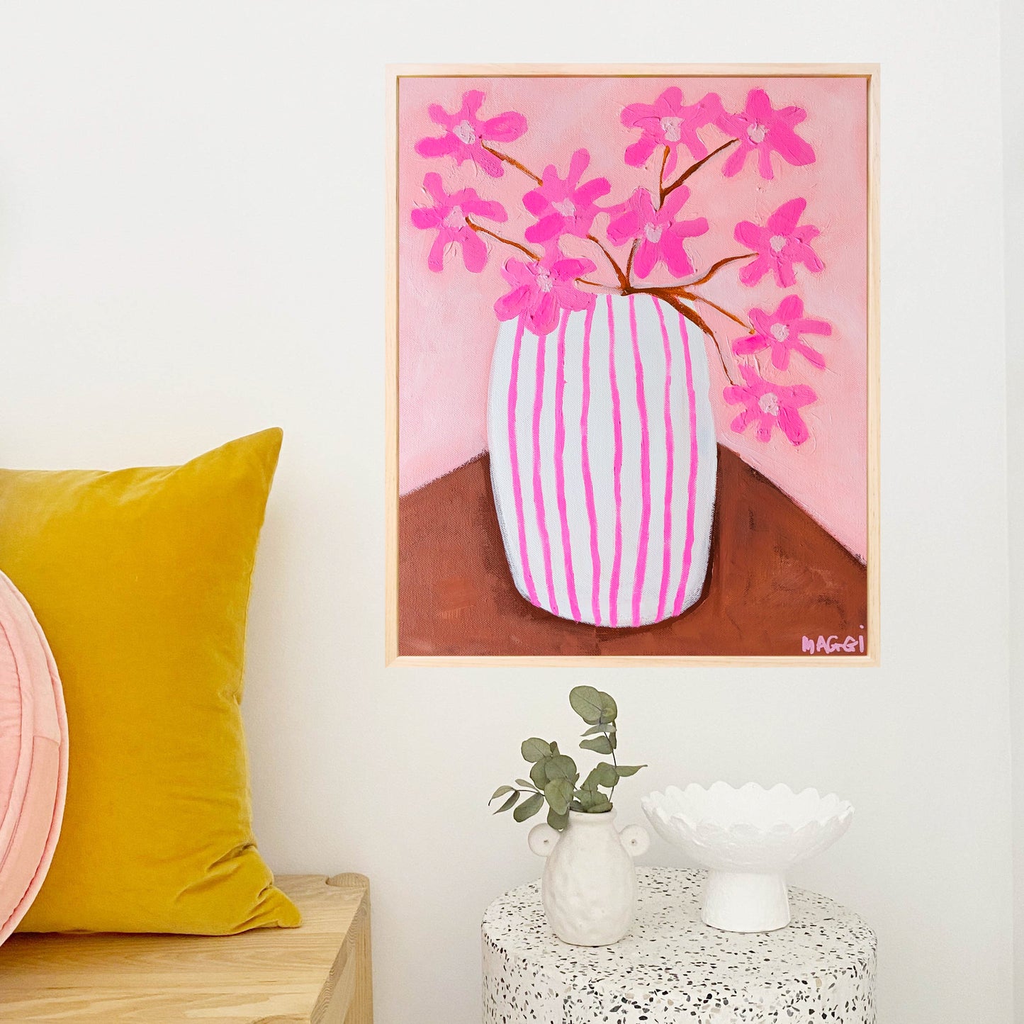 Pink Flowers In Stripes