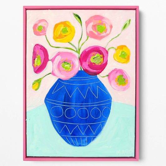 Blue Pot With Poppies