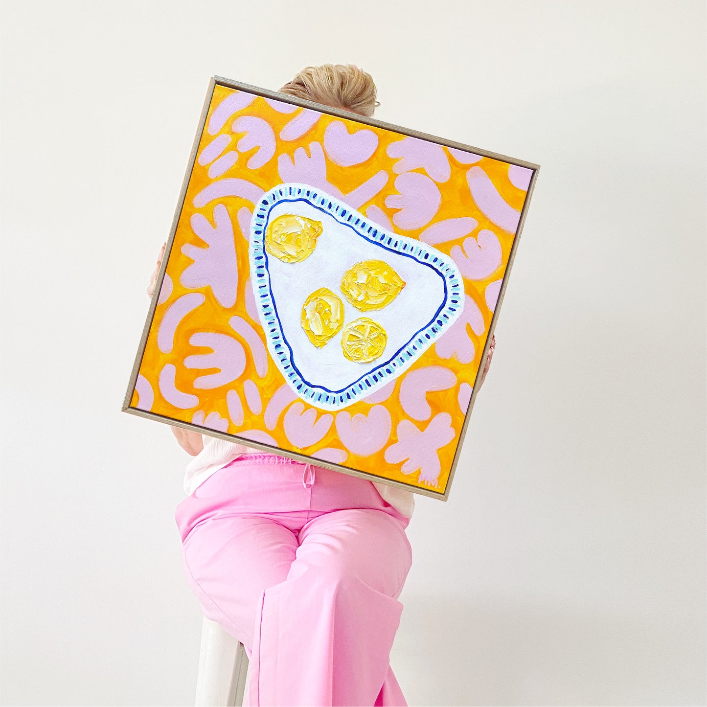 Plate Of Lemons On Pink+Yellow