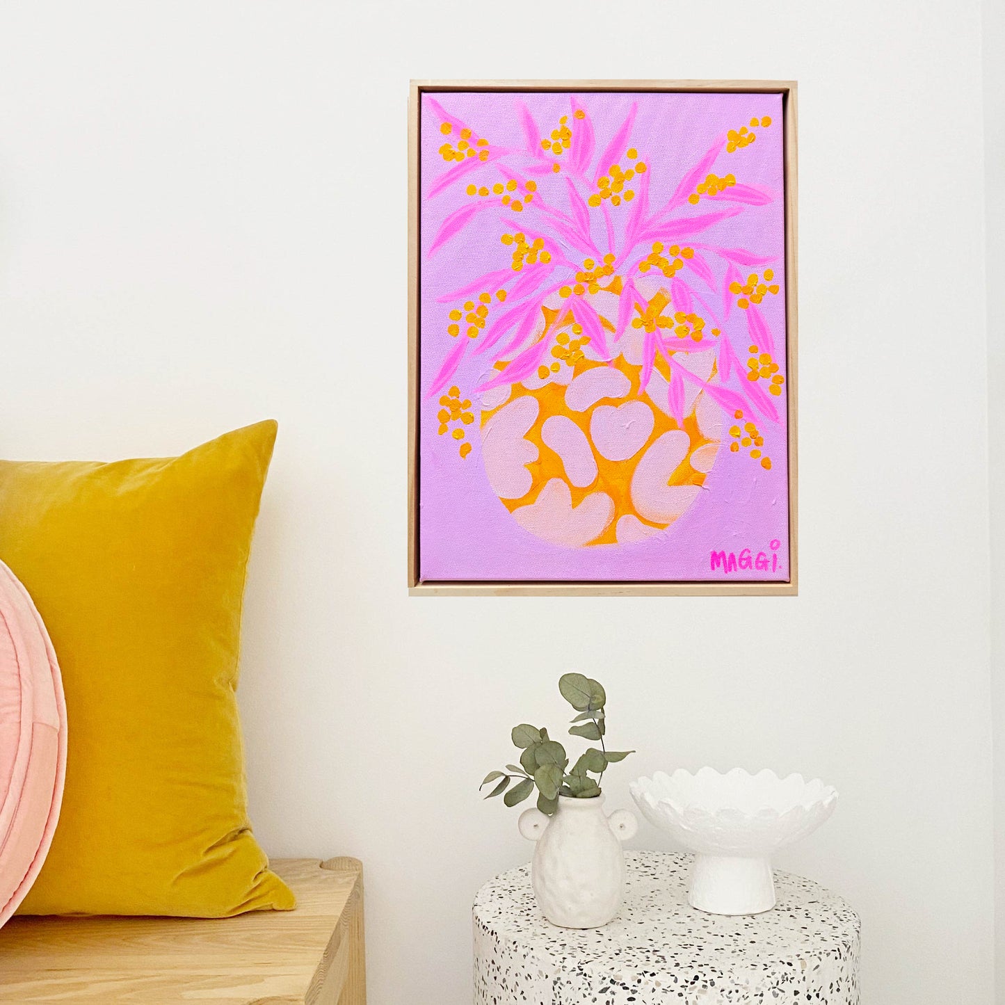 Little Pot With Wattle On Pink