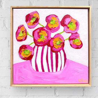 Magenta Poppies In Stripes