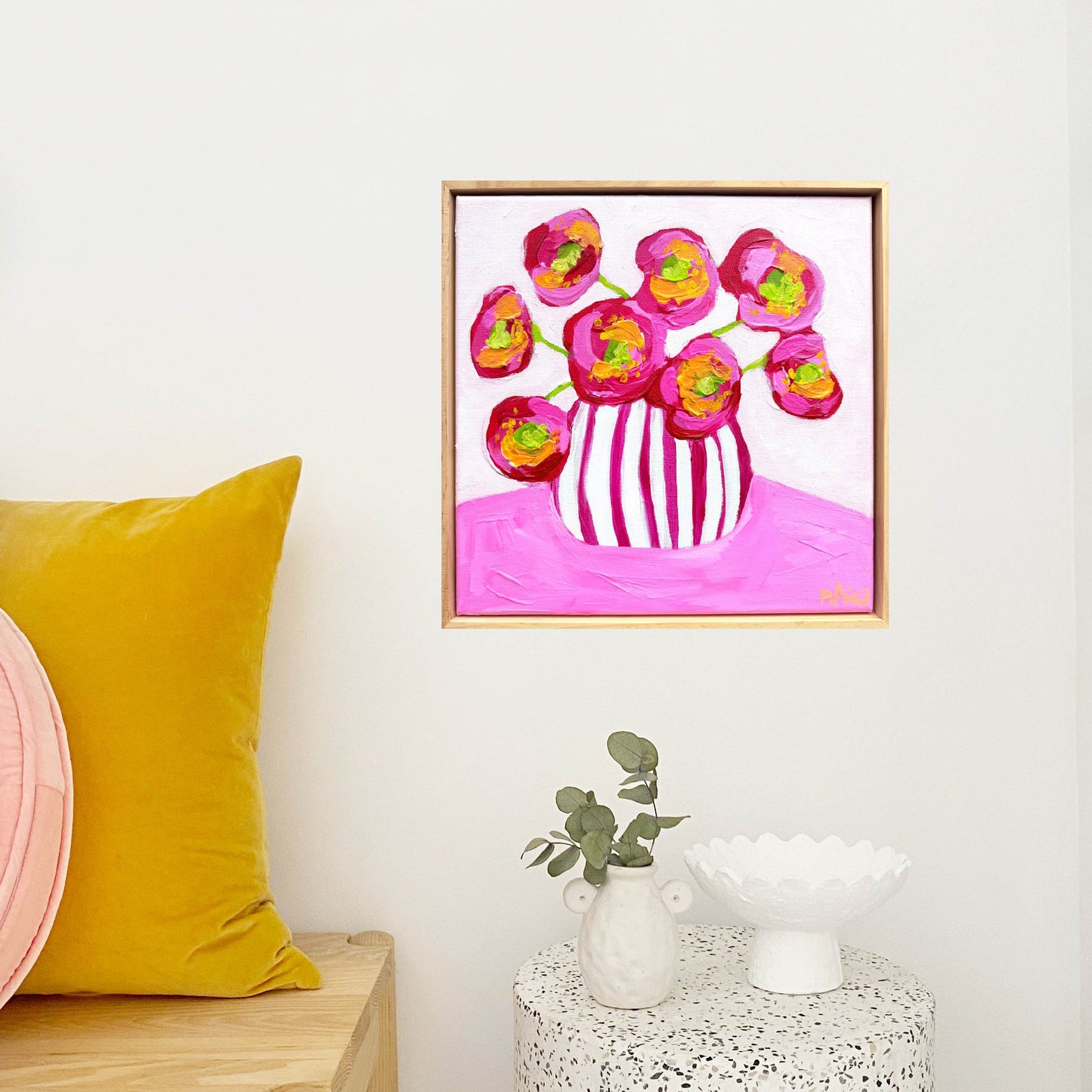 Magenta Poppies In Stripes