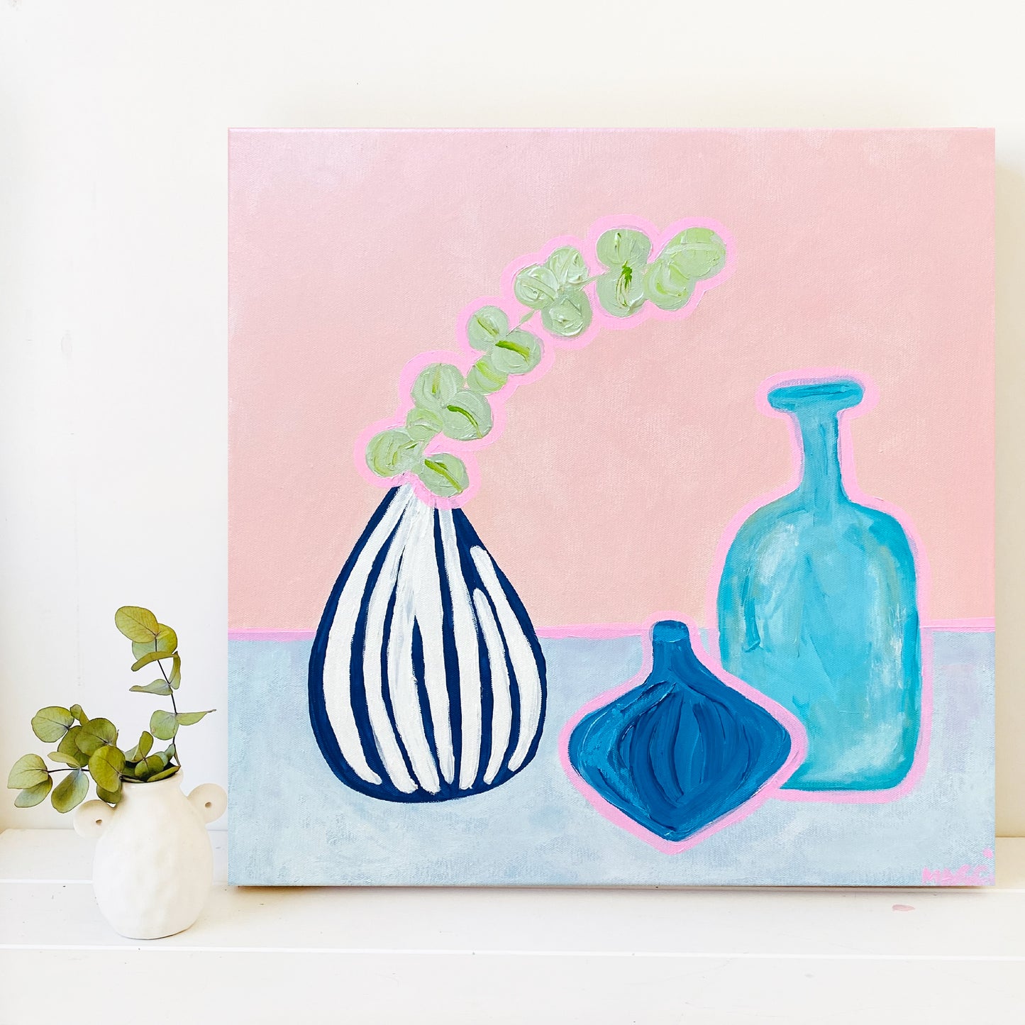 Blues With Eucalyptus On Pink