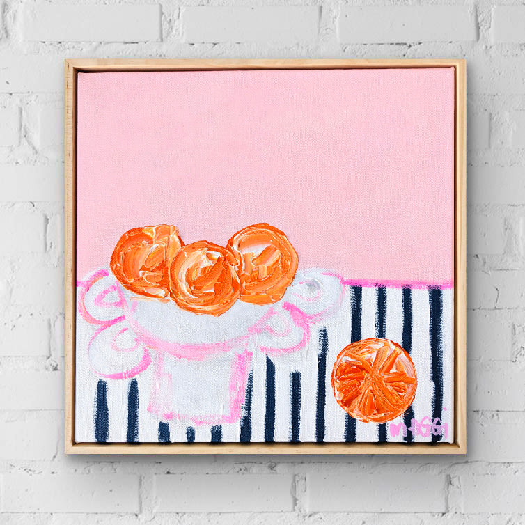 Wonky Pink Bowl With Oranges