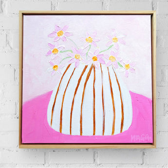 Pink Daisies In Stripes