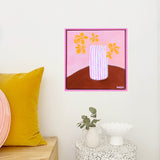 Pink Striped Vase With Yellow Flowers