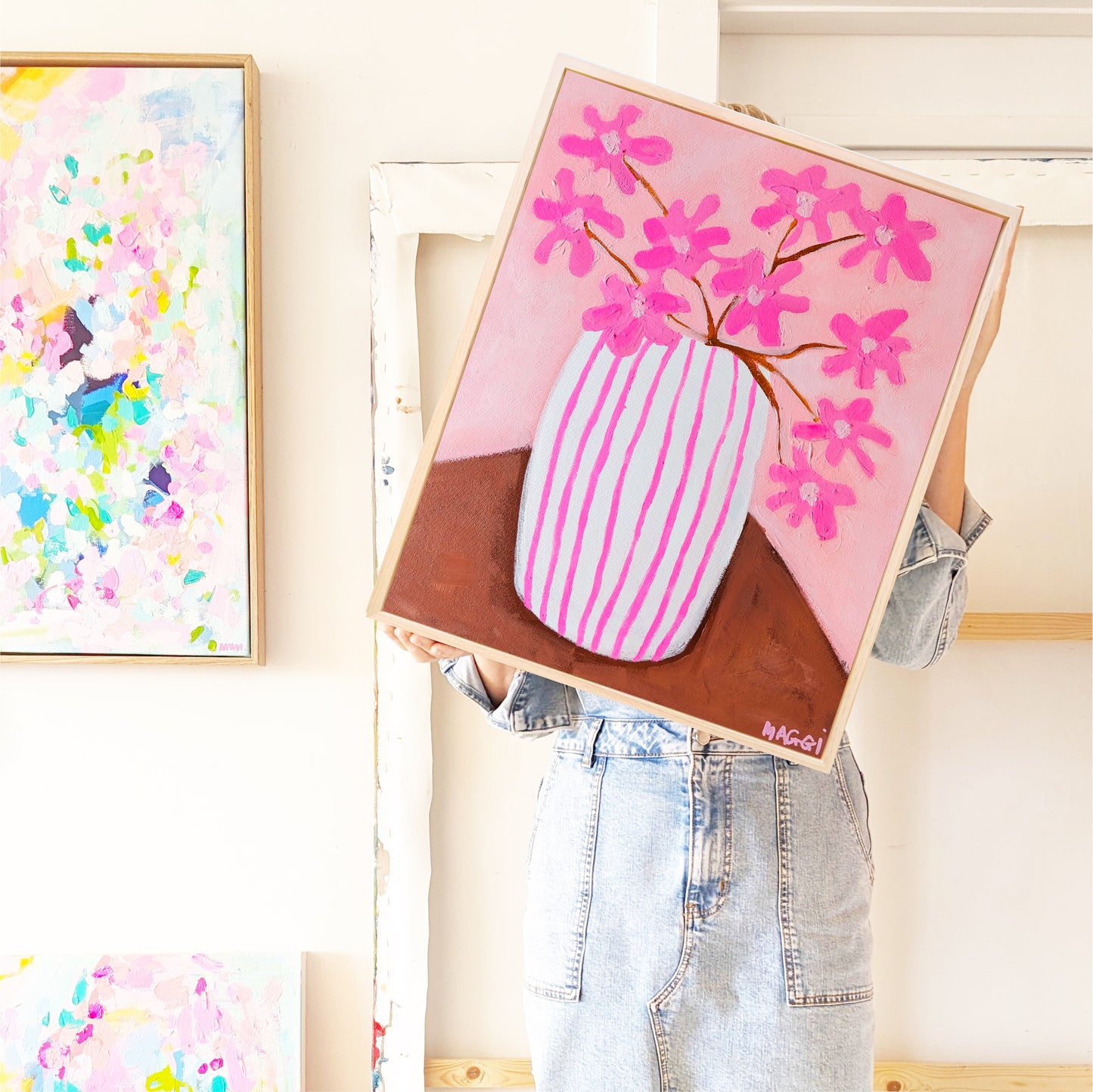 Pink Flowers In Stripes