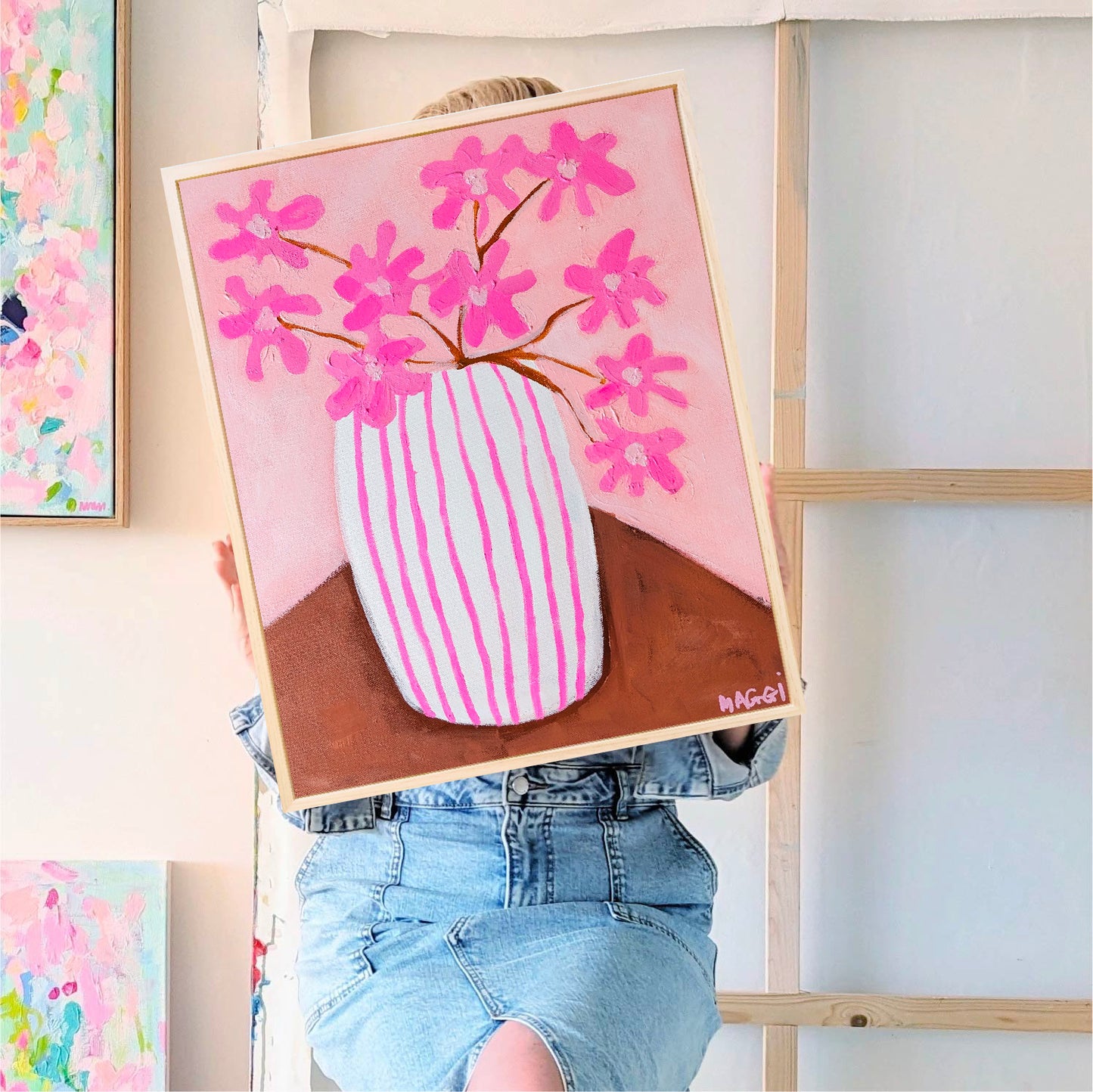 Pink Flowers In Stripes