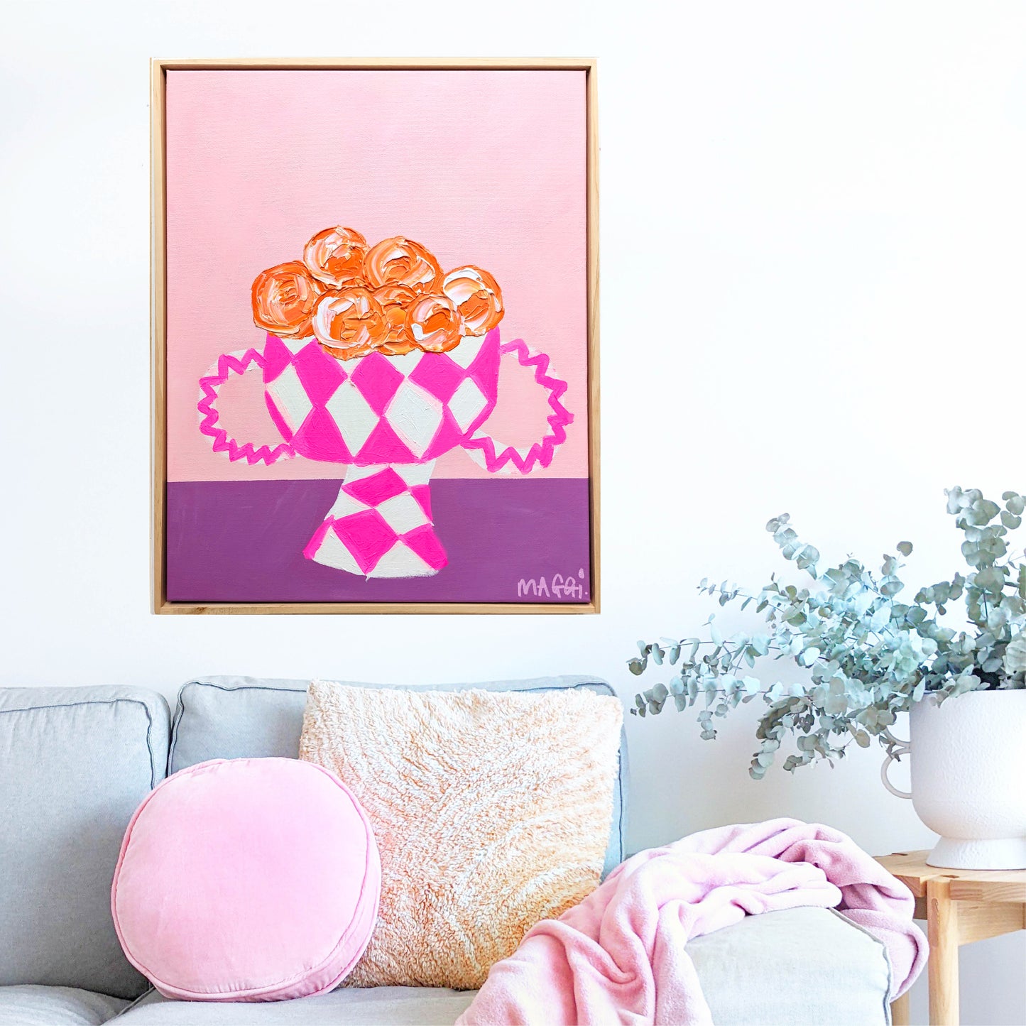 Pink Urn With Oranges