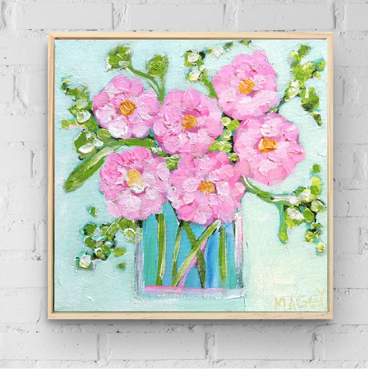 Pink Zinnias in Vase
