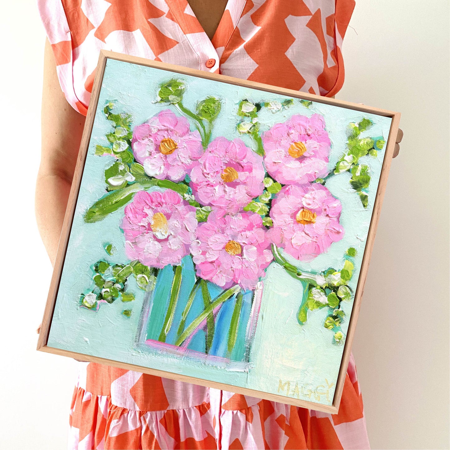 Pink Zinnias in Vase
