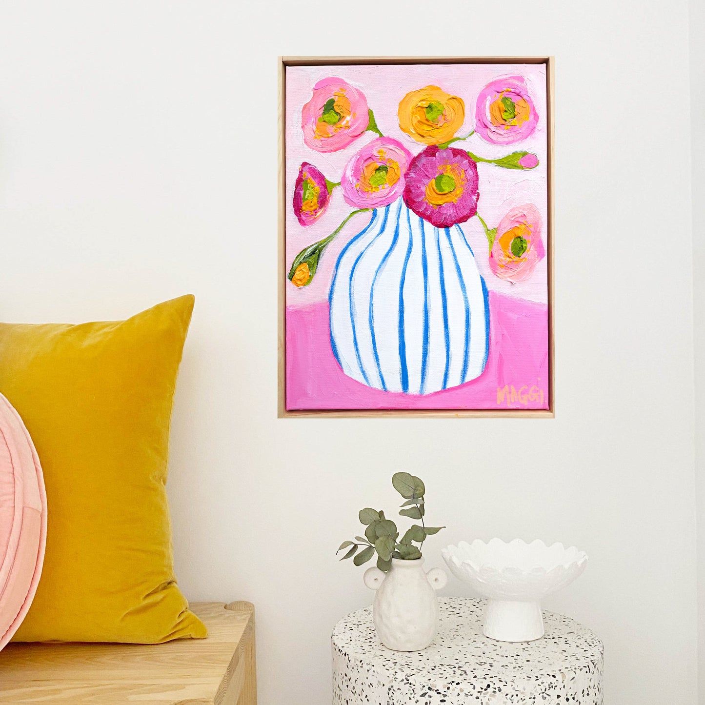 Poppies In Cobalt Stripes