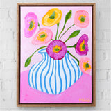 Poppies In Blue Stripes