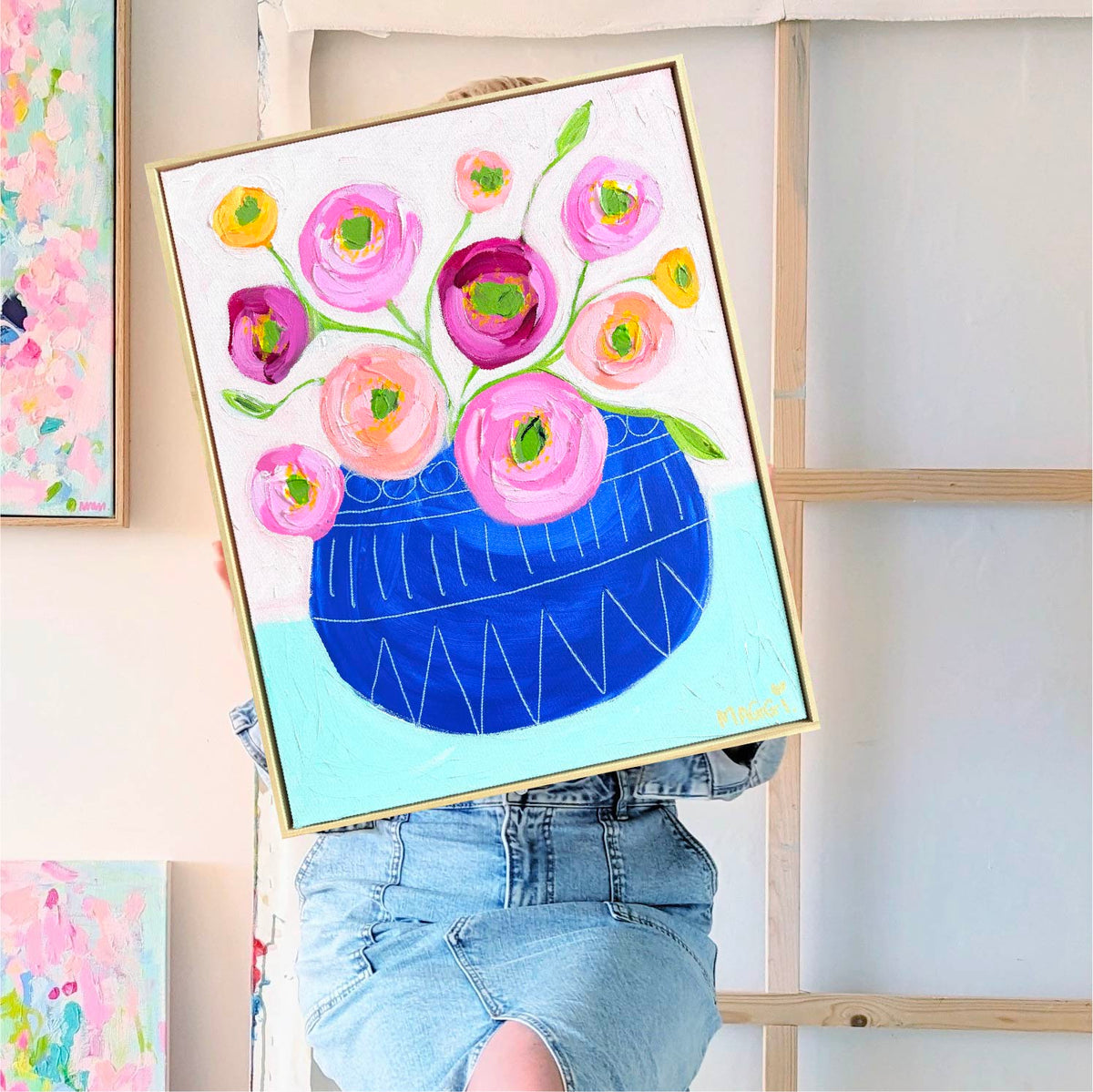 Poppies In Blue Belly Pot