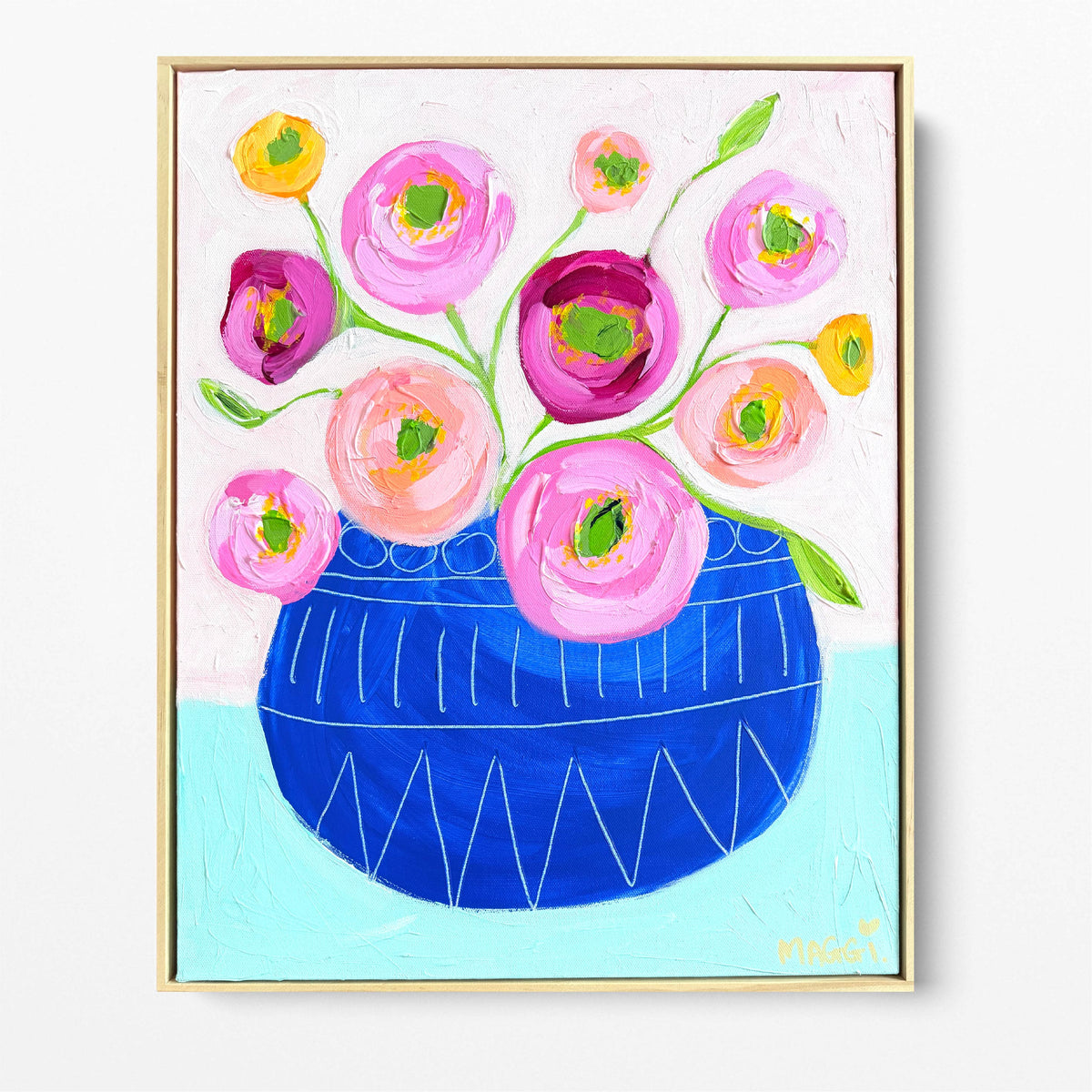 Poppies In Blue Belly Pot
