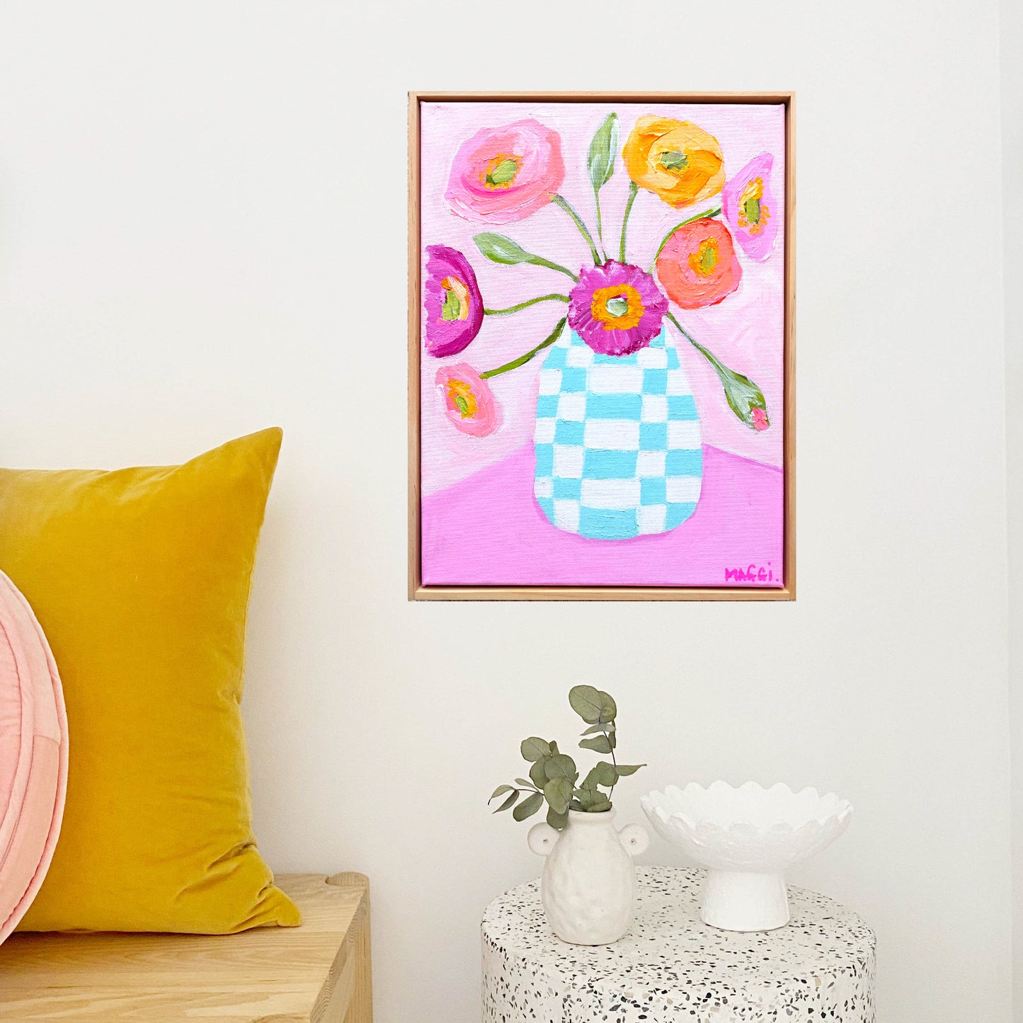 Poppies In Chequered Vase