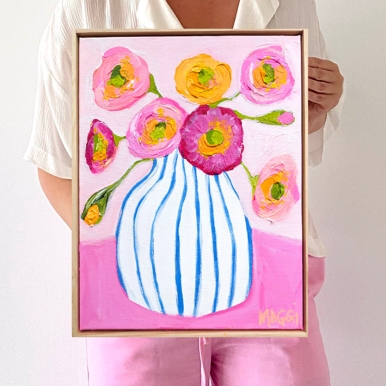 Poppies In Cobalt Stripes