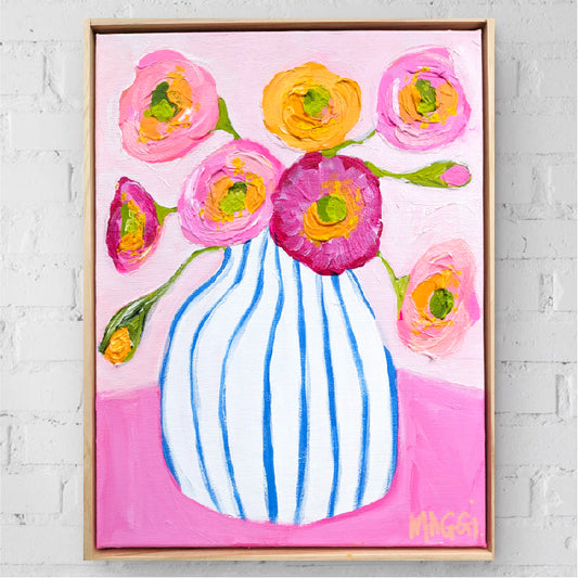 Poppies In Cobalt Stripes