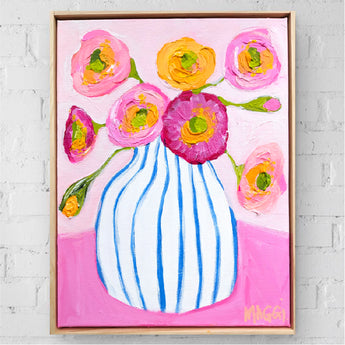 Poppies In Cobalt Stripes