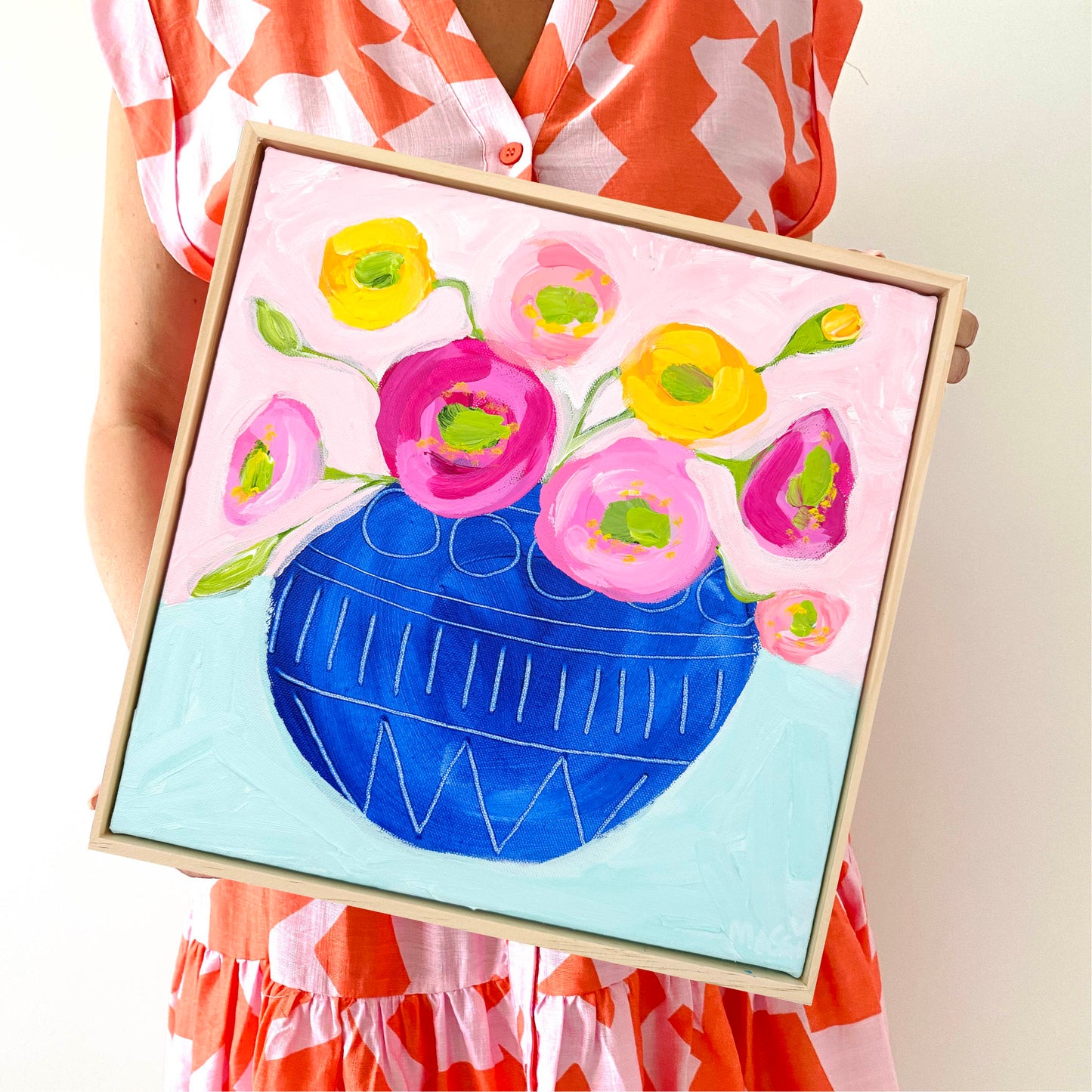 Poppies In Dark Blue Pot