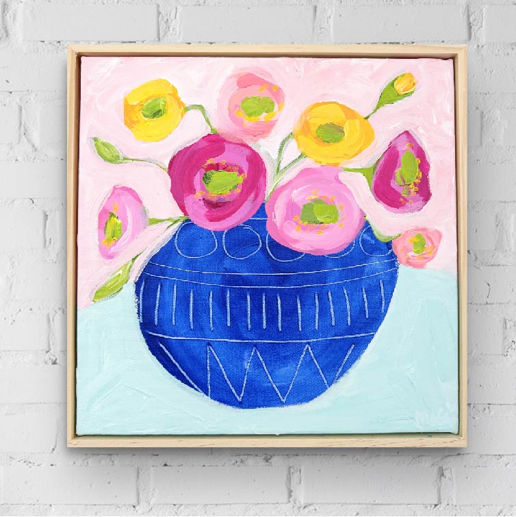 Poppies In Dark Blue Pot