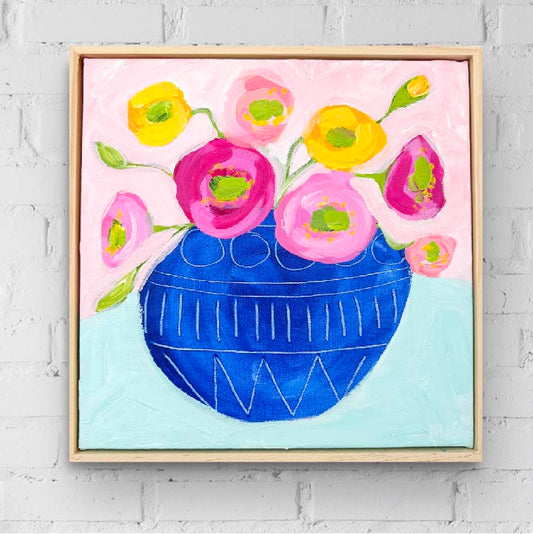 Poppies In Dark Blue Pot