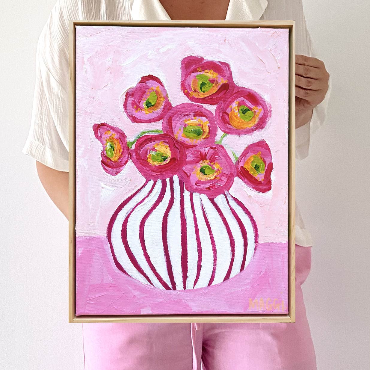 Poppies In Magenta On Pink