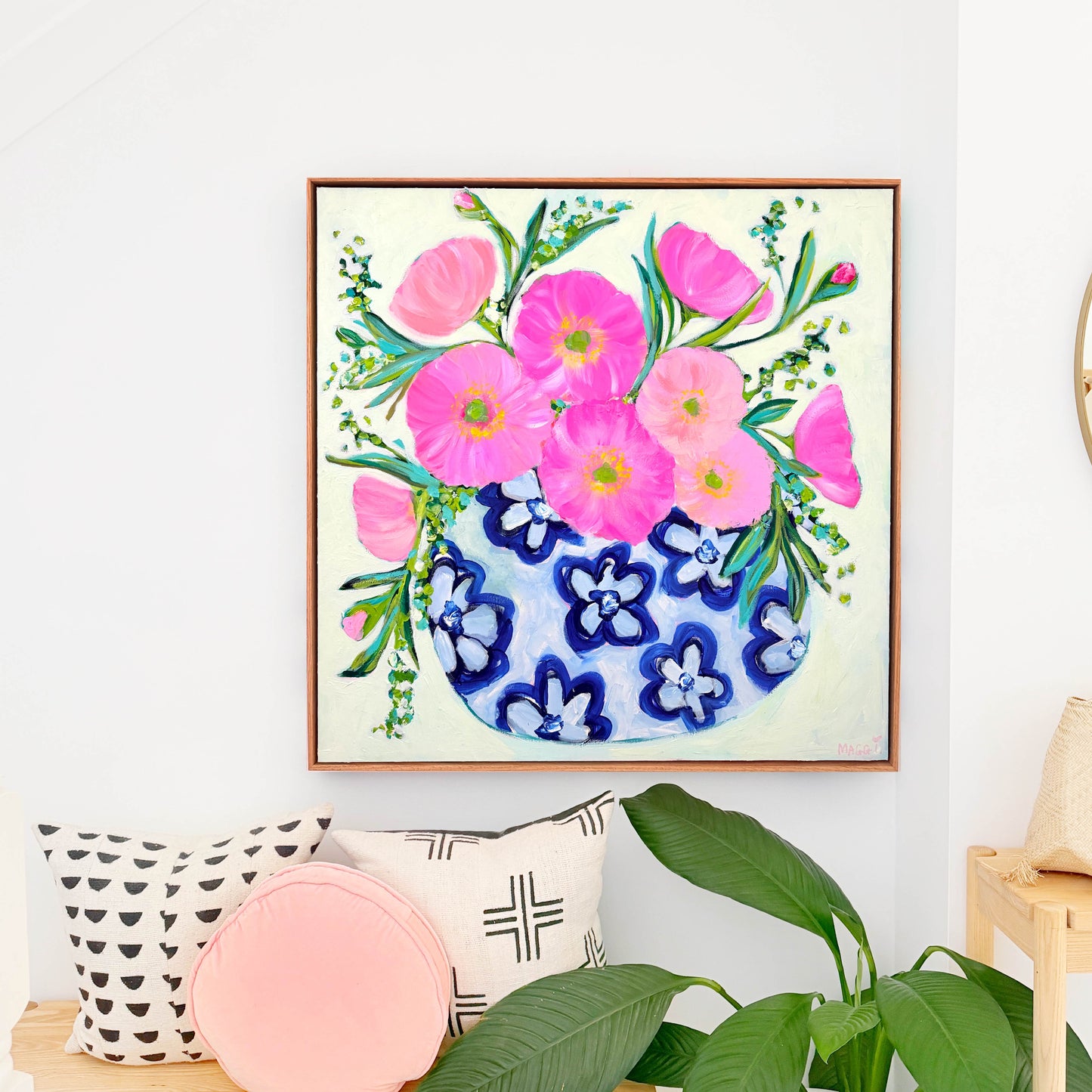 Poppies In Blue Floral Pot