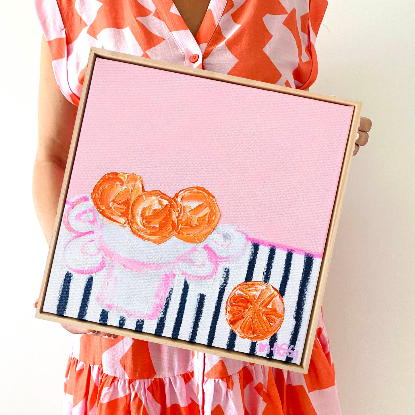Wonky Pink Bowl With Oranges